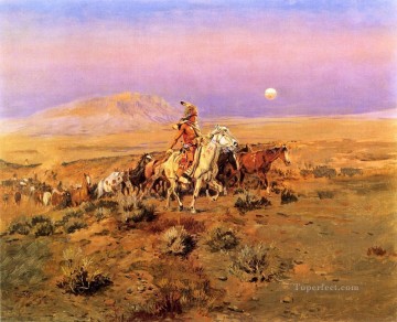  chevaux Peintre - The Horse Thieves Indiens de l’Ouest américain Charles Marion Russell
